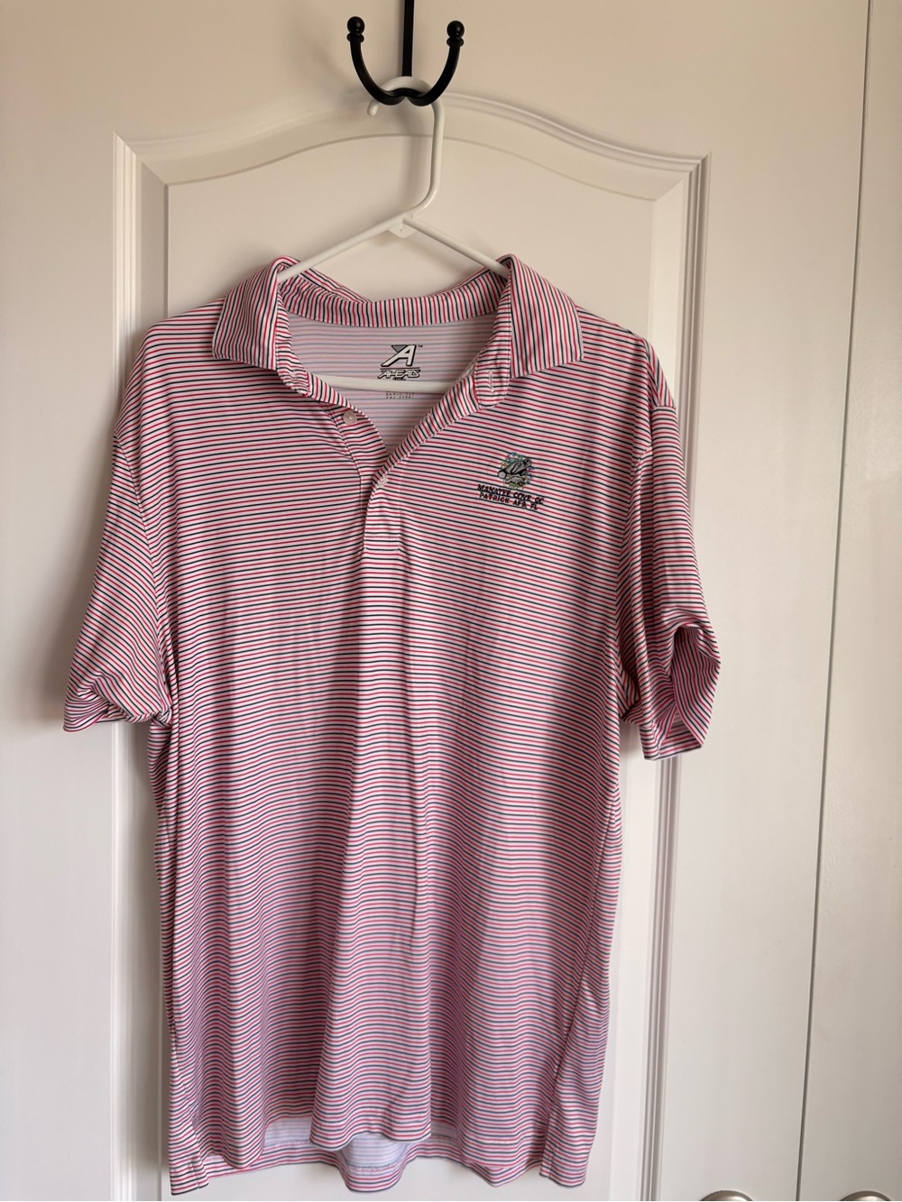 Ahead Athletic red & blue Stripe Polo with manatee Logo